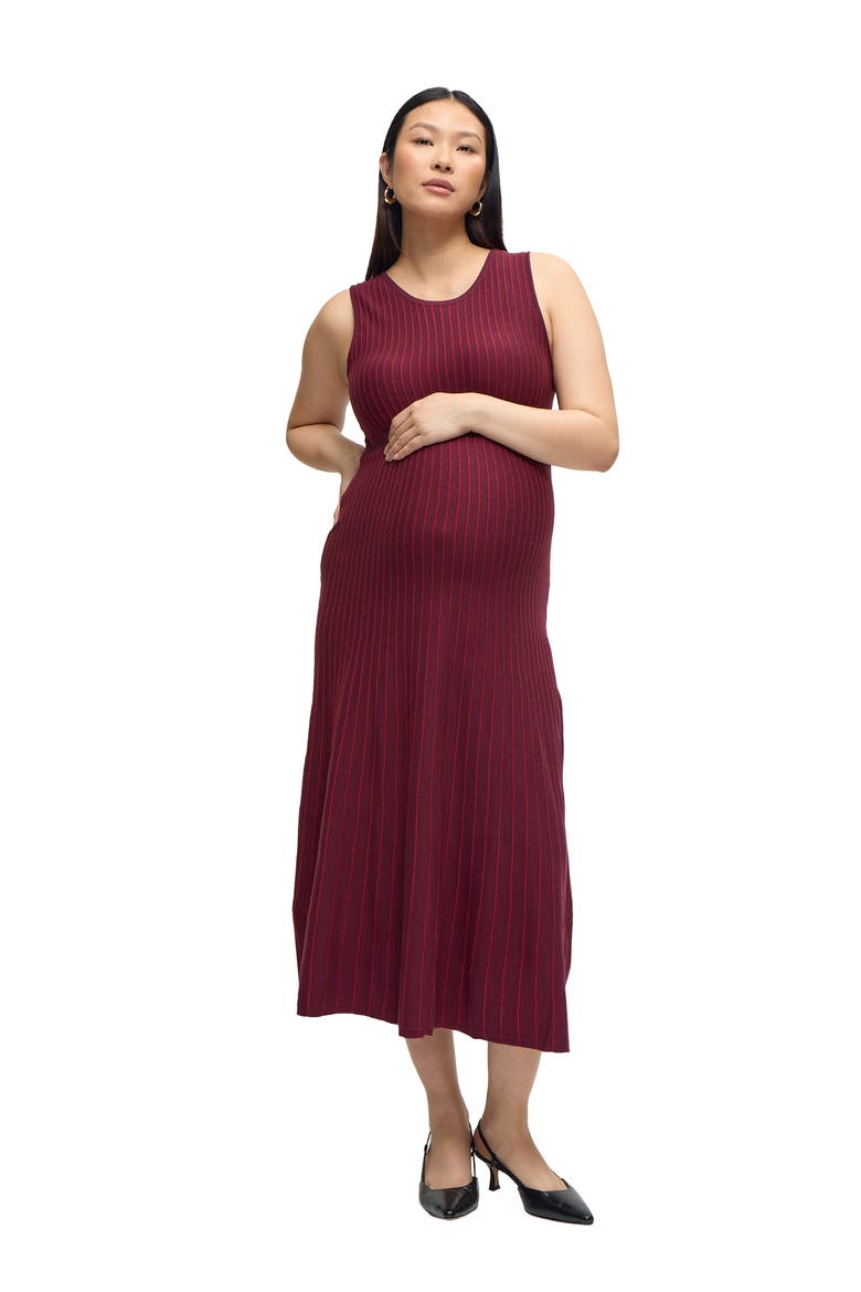 The All-Access Stripe Sweater Midi Maternity Dress, Main, color, Fig/Berry