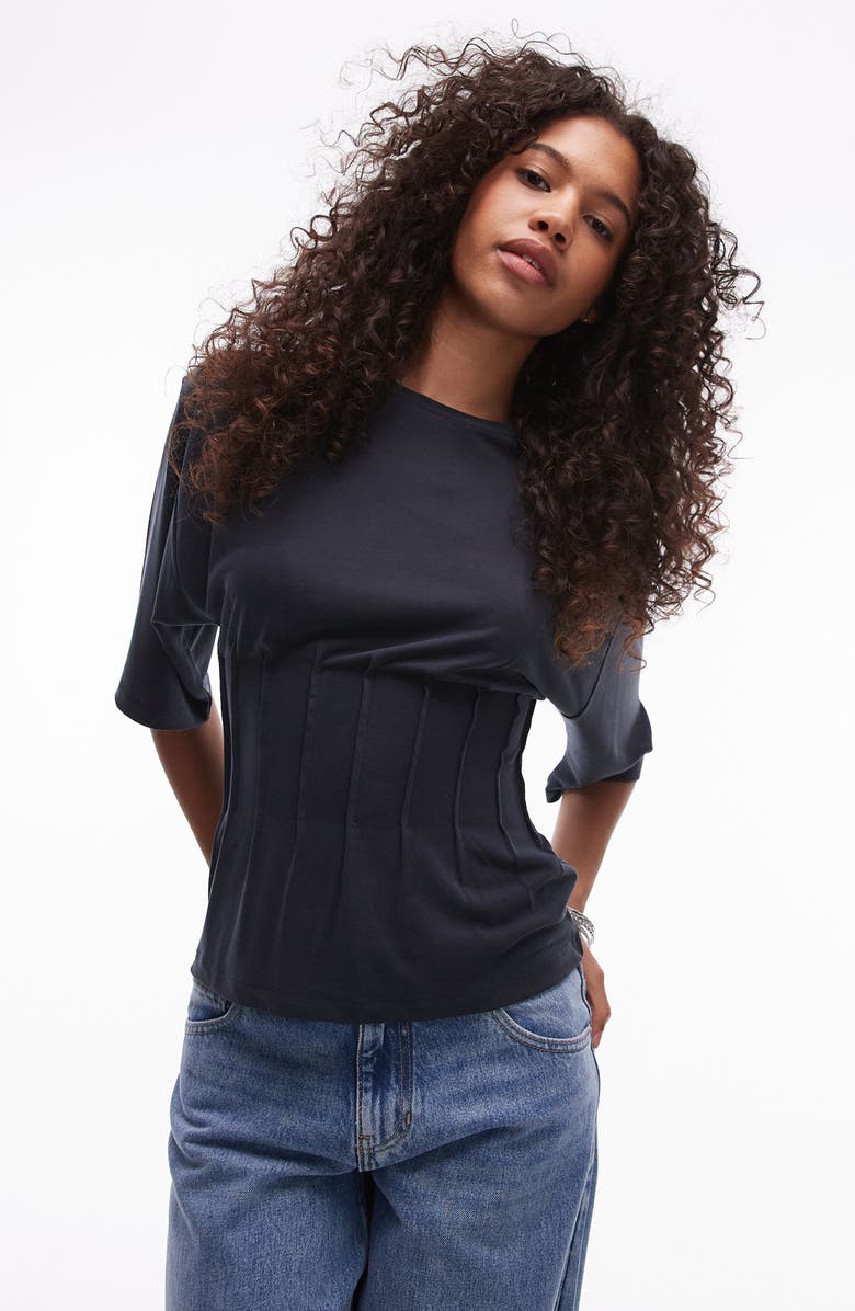 Topshop Pintuck Waist T-Shirt, Main, color, Slate