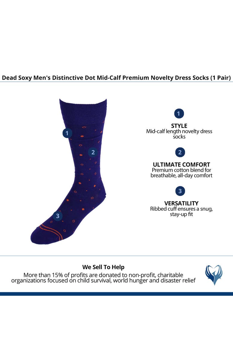 Dead Soxy Men's Distinctive Dot Mid-Calf Premium Novelty Dress Socks, Alternate, color, Purple