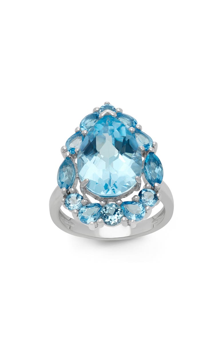 FZN Sterling Silver Blue Topaz Halo Ring, Main, color, Silver/ Blue