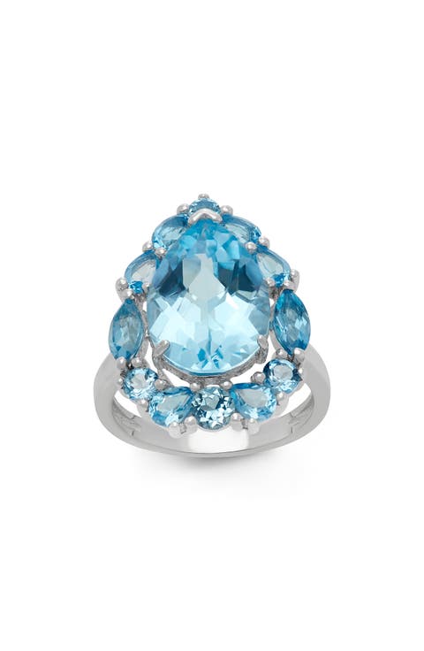 Sterling Silver Blue Topaz Halo Ring