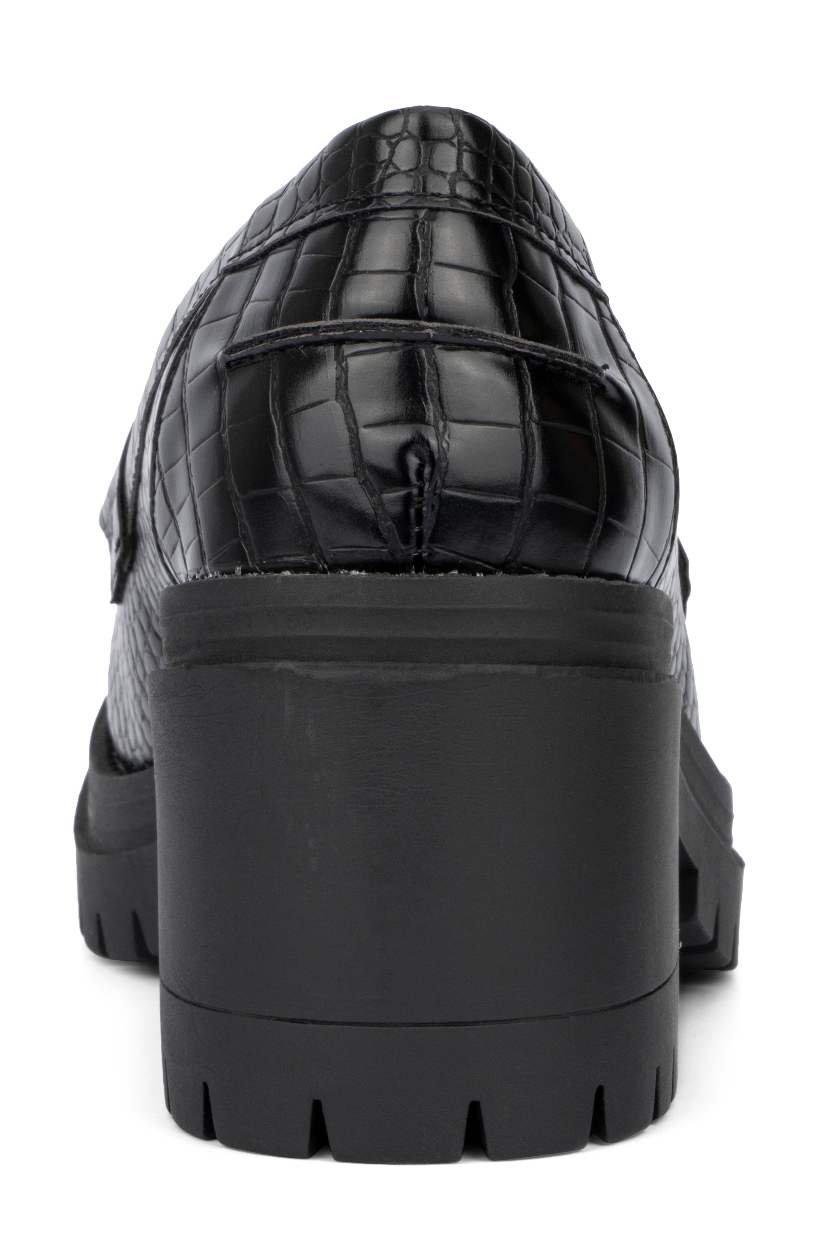 NEW YORK AND COMPANY Penni Croc Embossed Platform Loafer, Alternate, color, Black