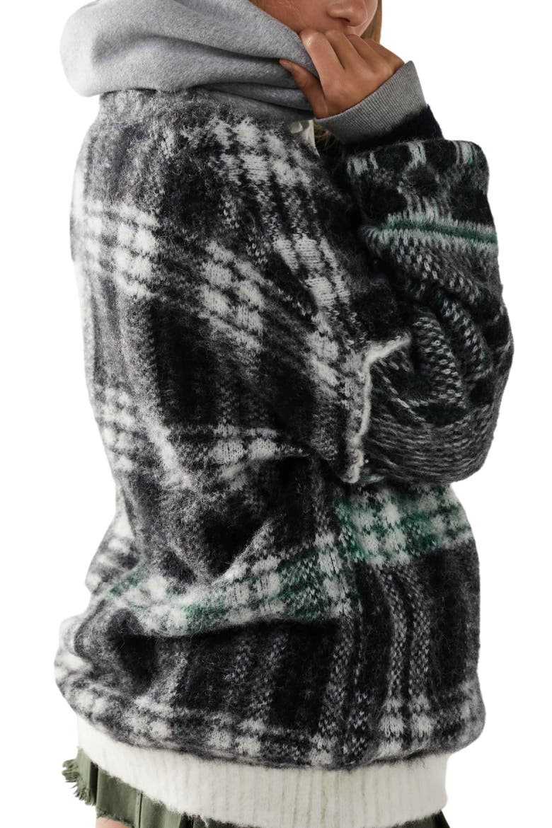 Sepia Plaid Jacquard Oversize Cardigan, Alternate, color, BLACK AND WHITE COMBO