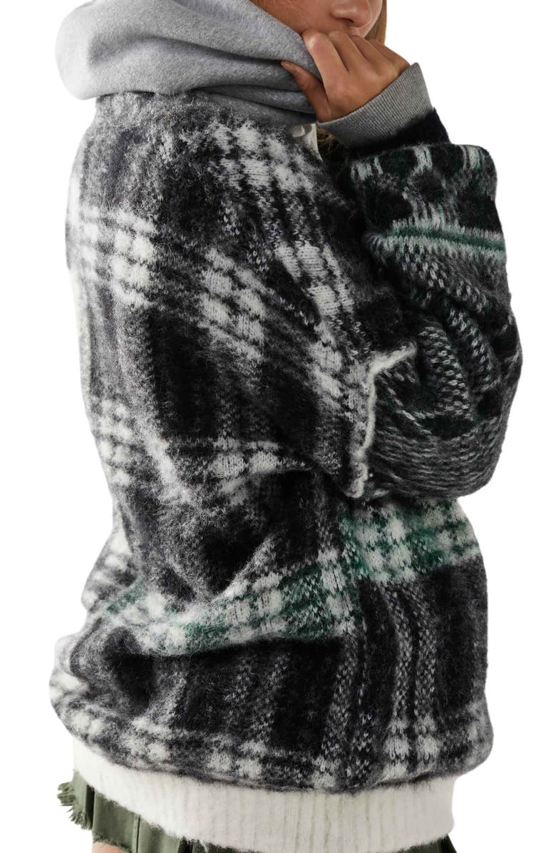 Free People Sepia Plaid Jacquard Oversize Cardigan, Alternate, color,