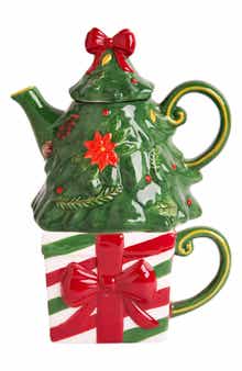 HOME ESSENTIALS AND BEYOND 3-Piece Christmas Tree Single Serve Tea Set