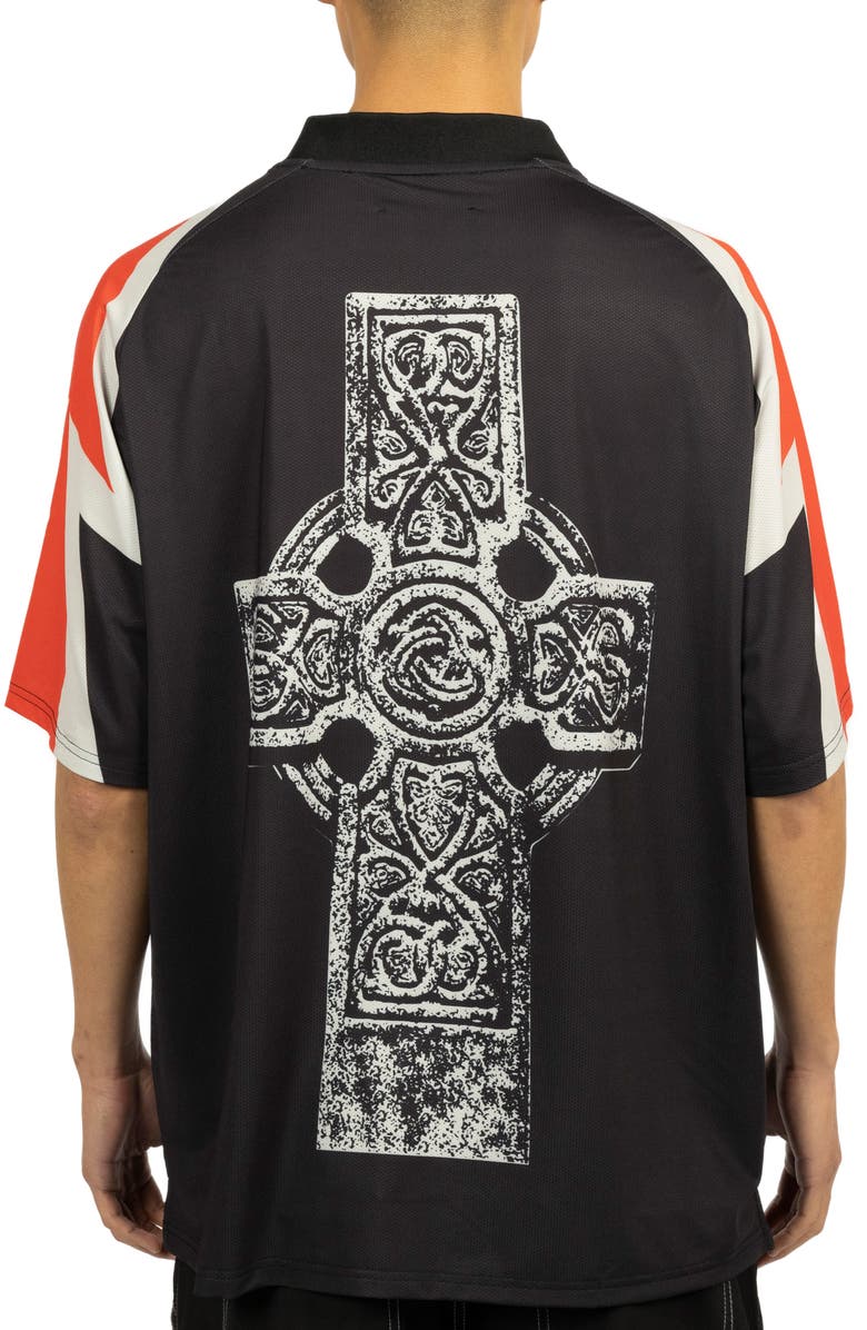 PLEASURES Mind Oversize V-Neck Mesh Soccer Jersey, Alternate, color, 