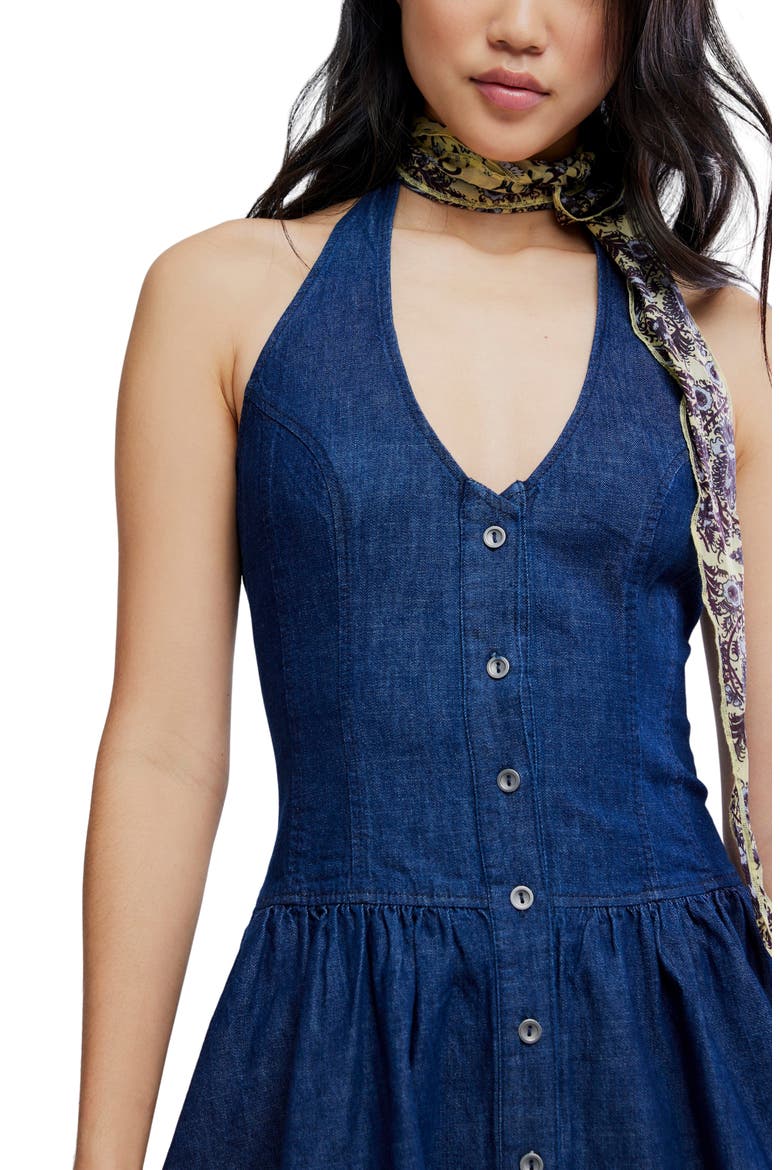 Clean Break Denim Halter Minidress, Alternate, color, NIGHT WASH