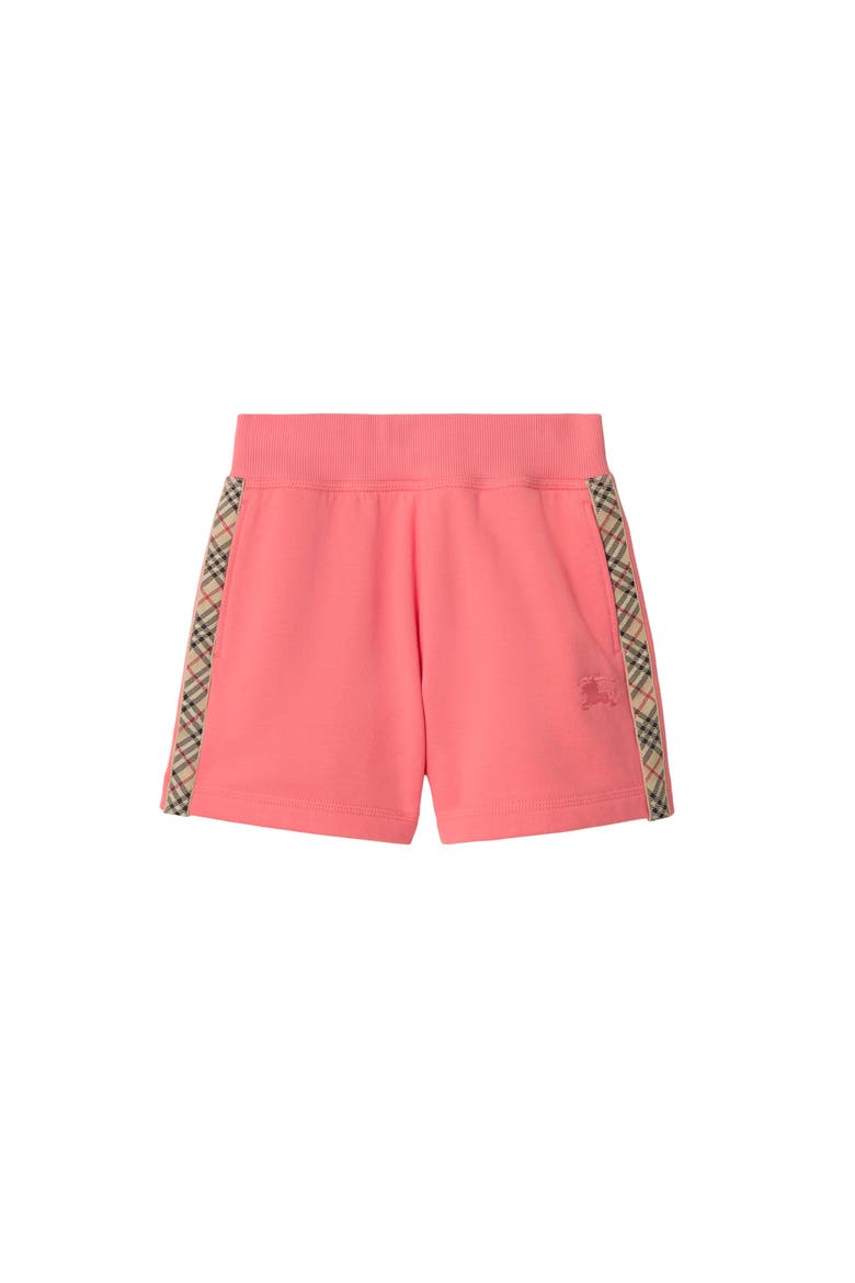 Girls' Check Trim Cotton Shorts, Main, color, Pale hibiscus pink