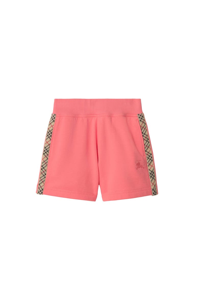 Burberry Check Trim Cotton Shorts, Main, color, Pale Hibiscus Pink