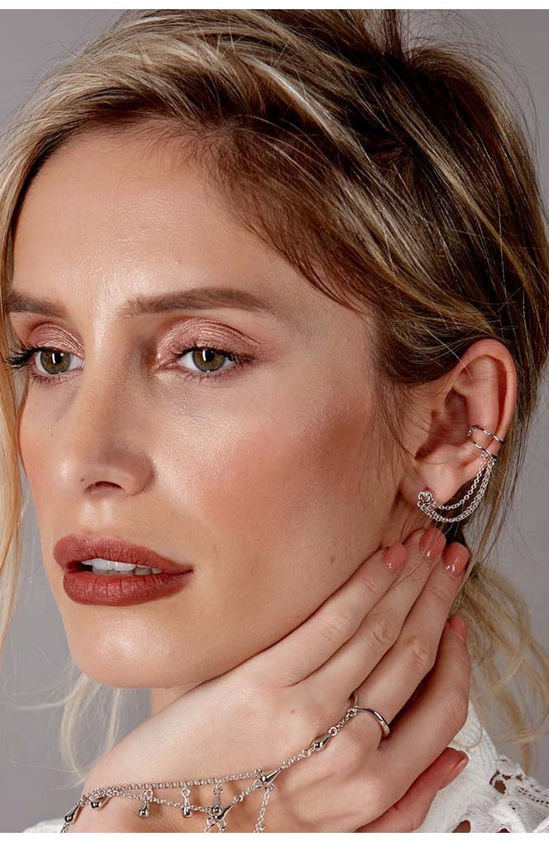 Lucy Quartermaine Art Deco Cuff And Stud With Chain, Alternate, color, Sterling Silver