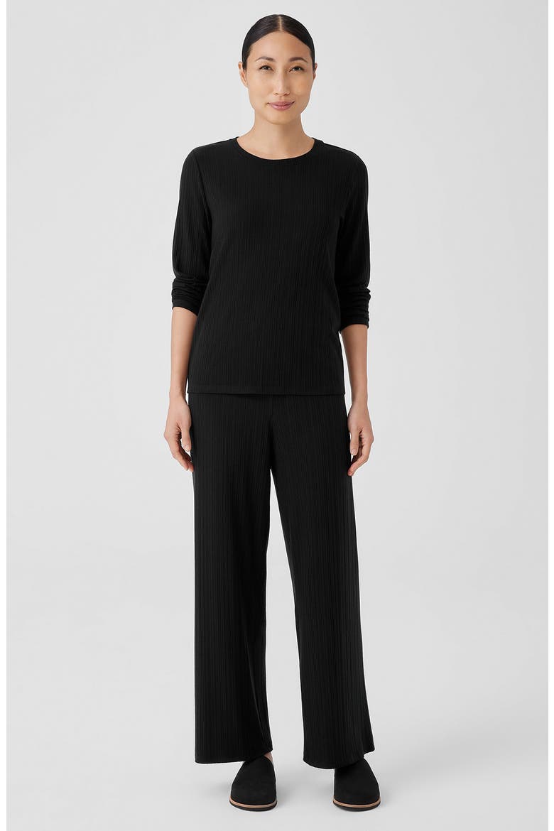 Rib Wide Leg Ankle Pants, Alternate, color, BLACK