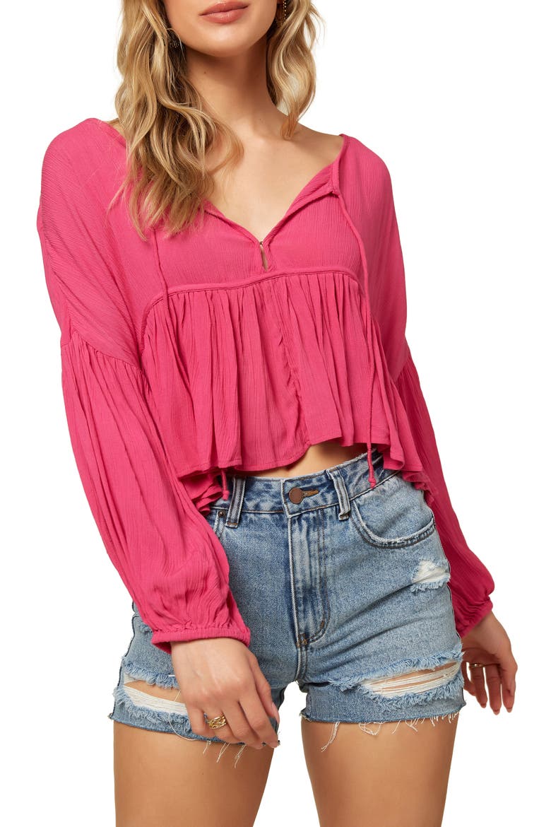 Rosie Tie Neck Top, Main, color, HOT PINK