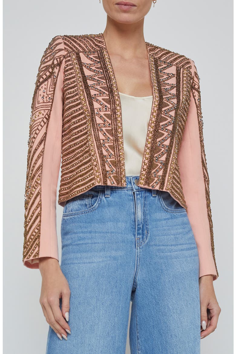 Deco Beaded Crop Jacket, Main, color, PALE CORAL