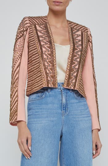 L'agence Deco Beaded Crop Jacket In Pink