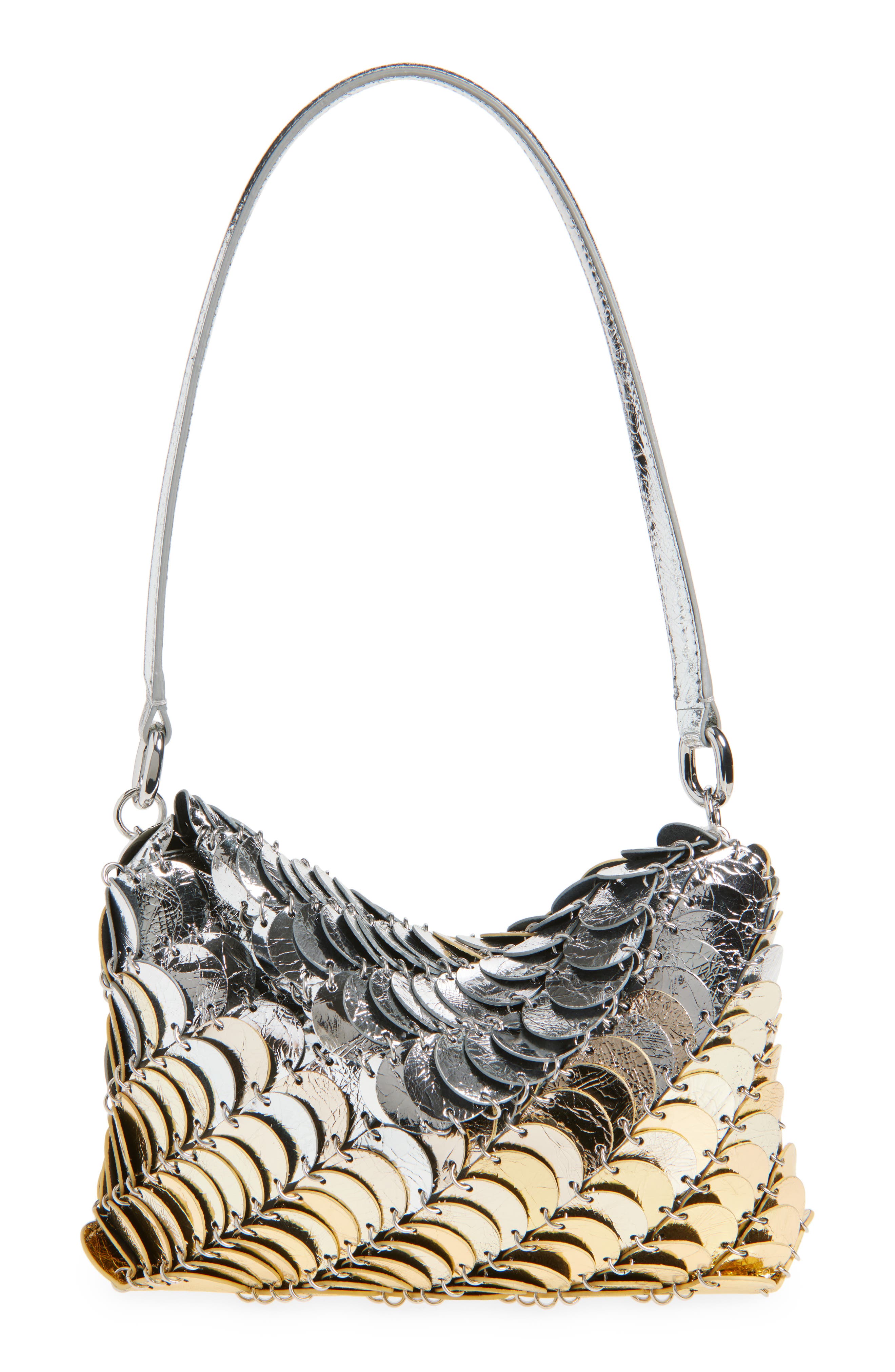 Rabanne Paco Metallic Leather Hobo Bag, Main, color, 