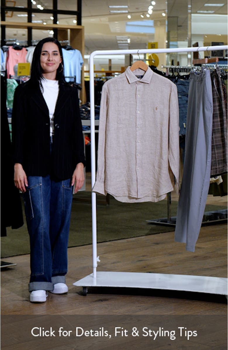 Classic Fit Houndstooth Linen Button-Up Shirt, sales video thumbnail