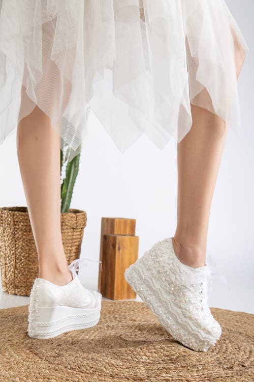 Forever & Always Shoes Florette Lace Bridal Platform Sneakers In Ivory