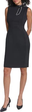 KARL LAGERFELD PARIS Bow Embellished Scuba Sheath Dress