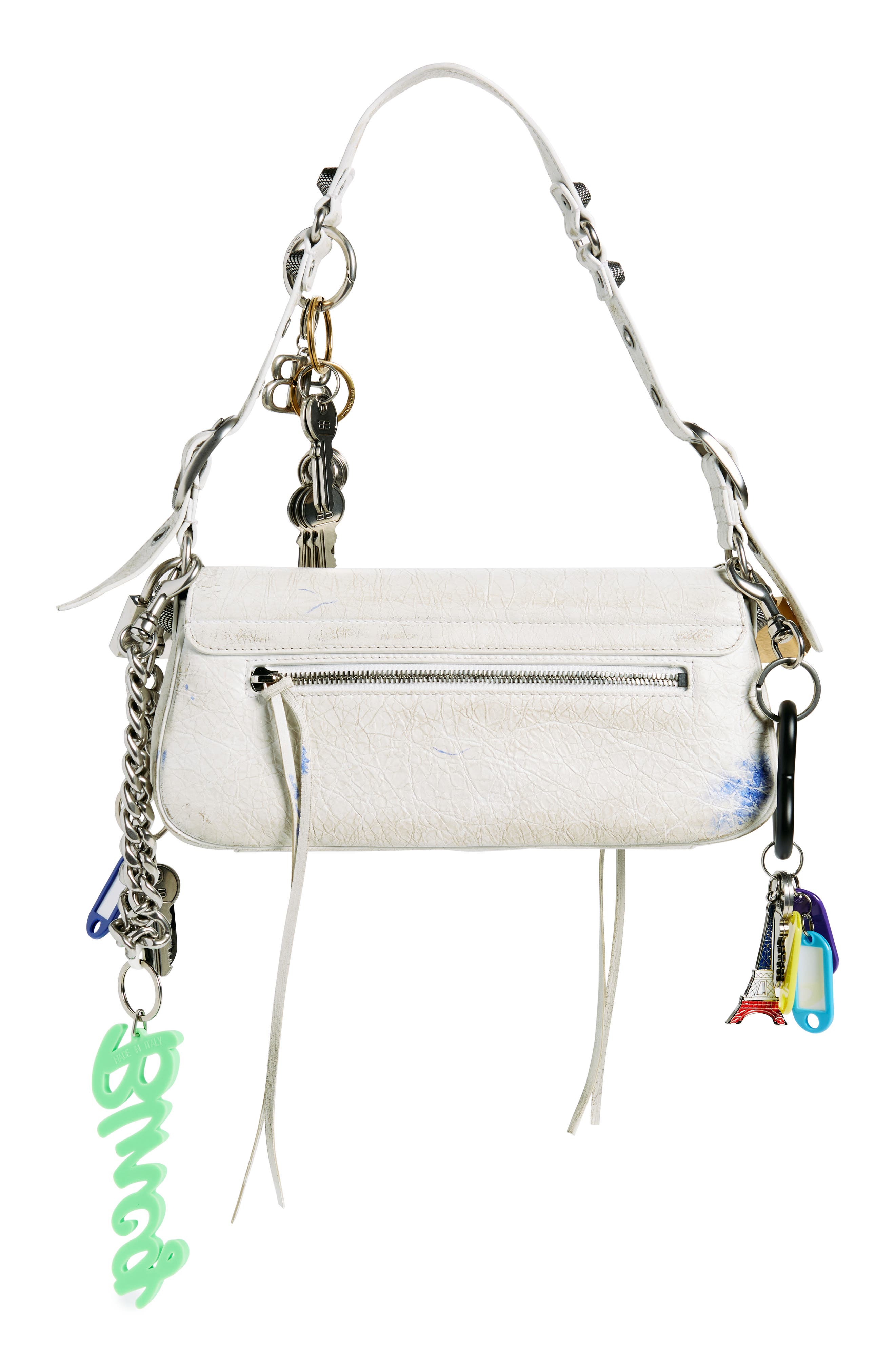 Balenciaga Small Le Cagole Used Effect Sling Bag with Charms, Alternate, color, 