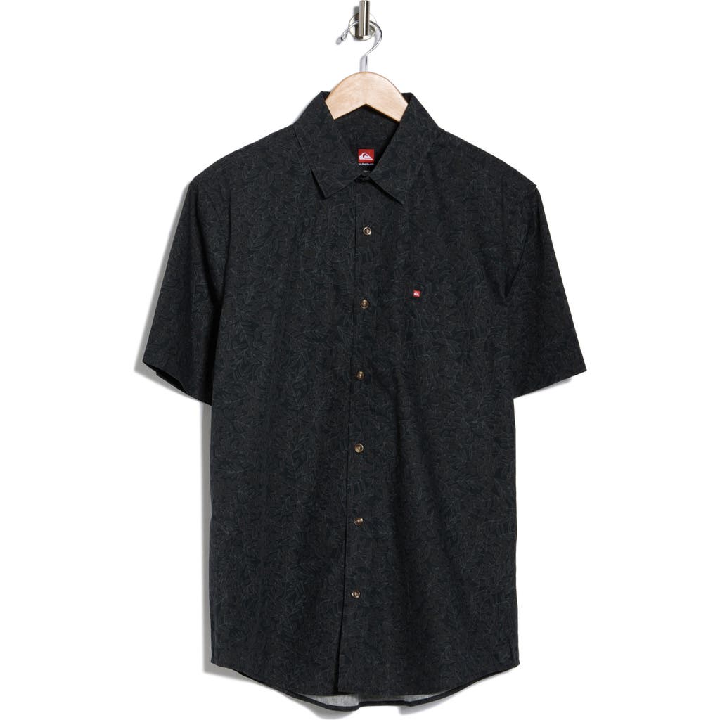 Quiksilver Classic Fit Swell Leaf Short Sleeve Button-up Shirt In Black