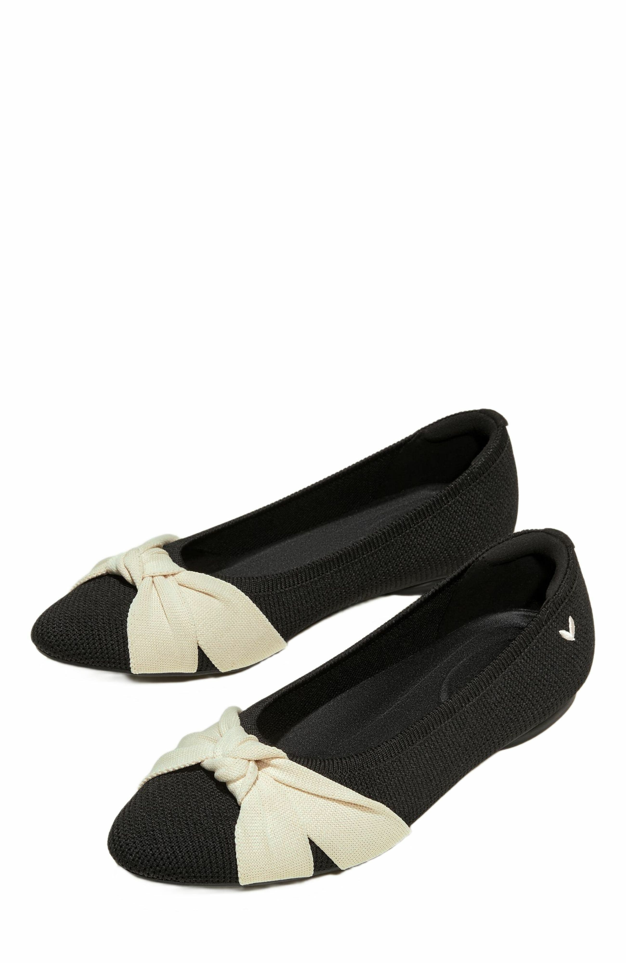 VIVAIA Almond-Toe Knotted Flats, Alternate, color, Black Cream Ivory