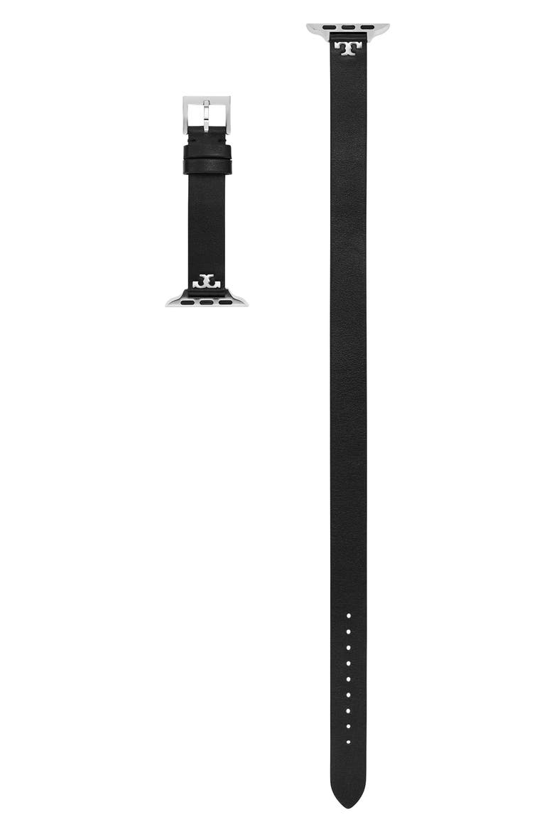 The T Double Wrap Leather Apple Watch® Watchband, Main, color, BLACK