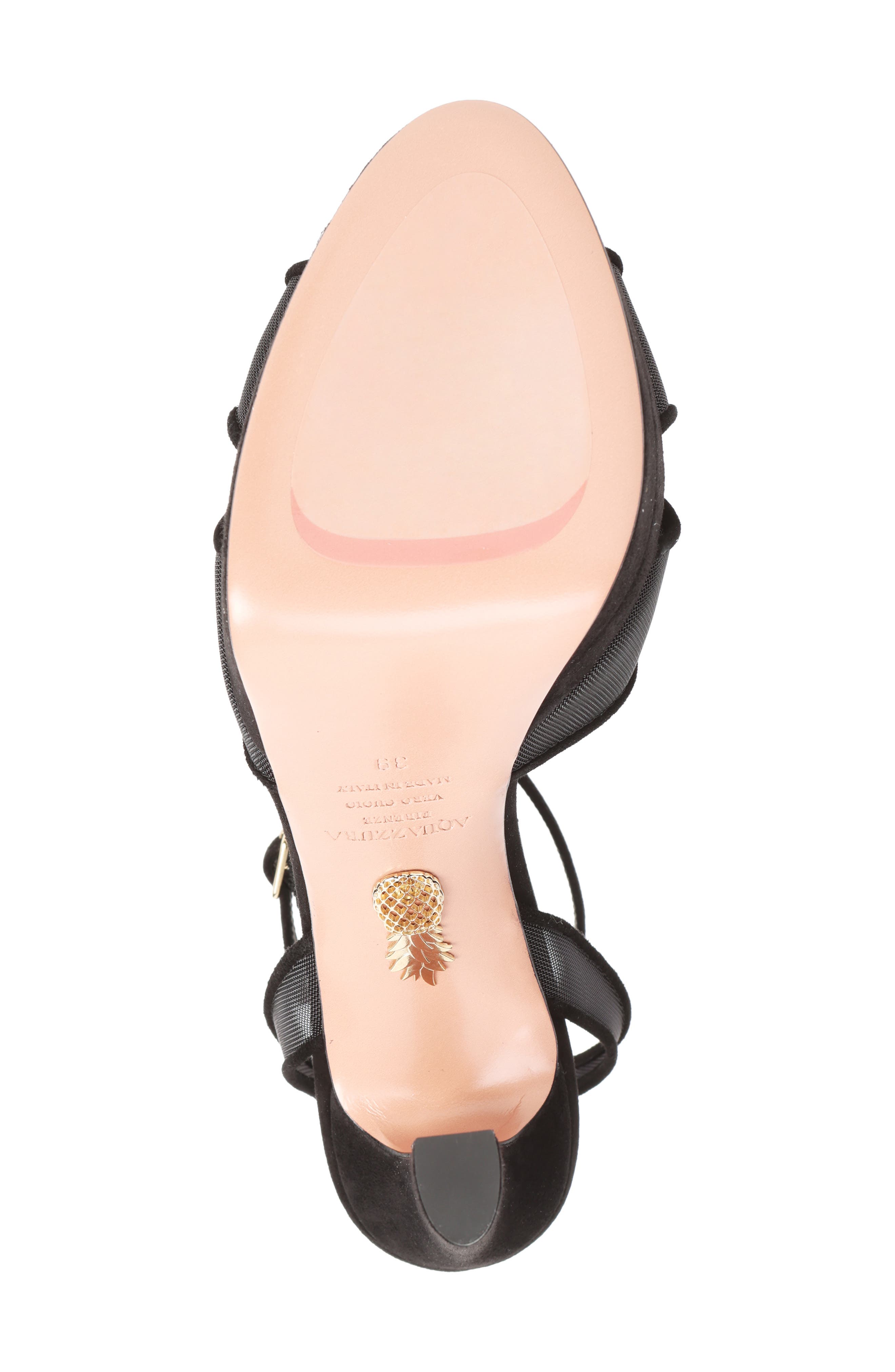 Aquazzura Divine Mesh Ankle Strap Platform Sandal, Alternate, color, Black