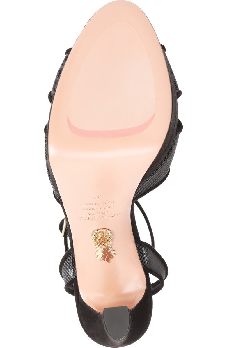 Aquazzura Divine Mesh Ankle Strap Platform Sandal, Alternate, color, Black