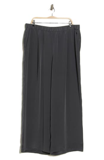 Eileen Fisher High Waist Wide Leg Silk Pants In Meteor