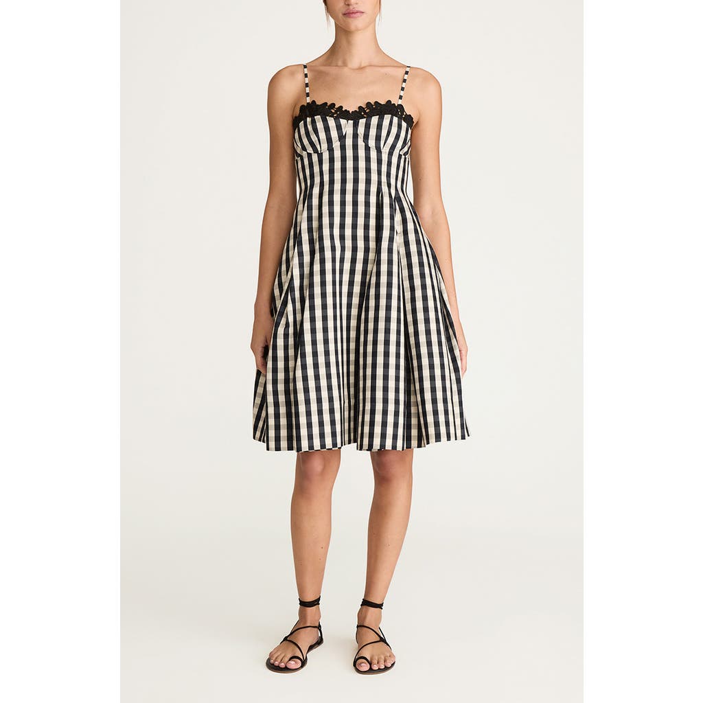 REBECCA TAYLOR REBECCA TAYLOR GINGHAM TWILL EMBROIDERED BUSTIER TEA DRESS
