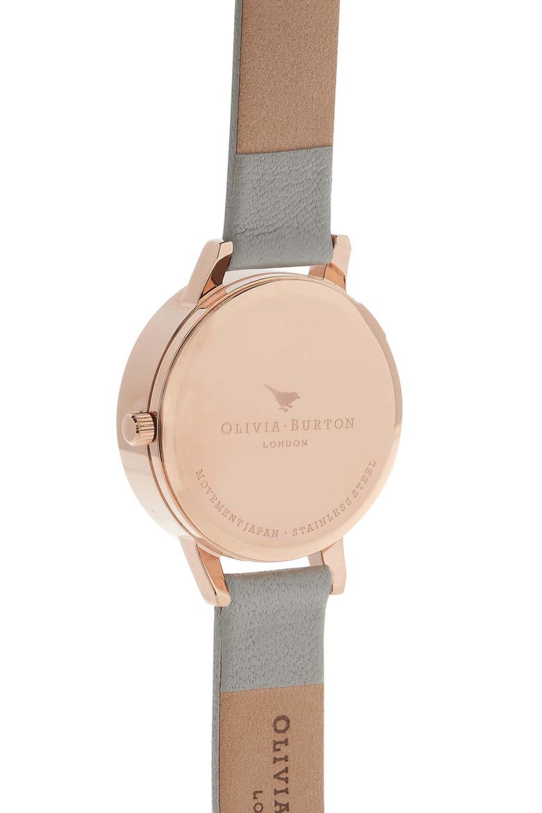 3D Daisy Leather Strap Watch, 30mm, Alternate, color, GREY/ WHITE/ PINK