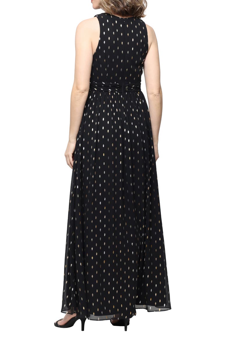 Metallic Wrap Front Gown, Alternate, color, BLACK