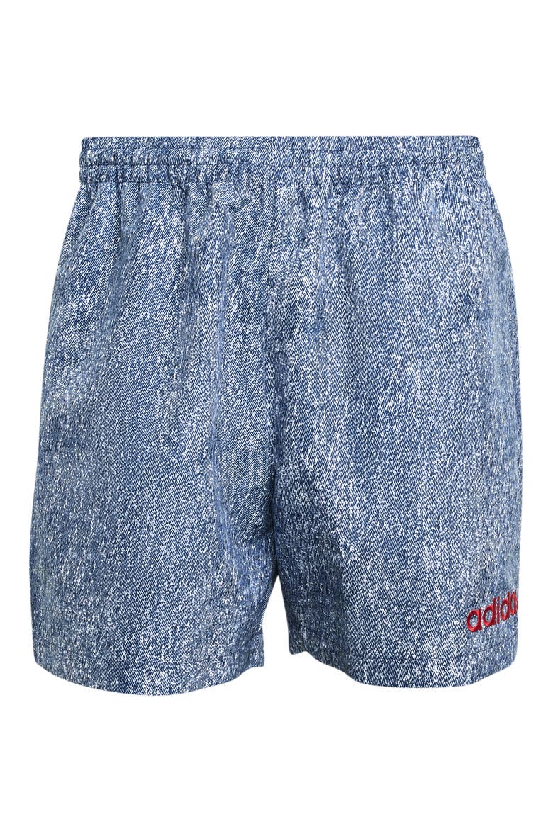Denim Print Shorts, Alternate, color, WHITE/ DARK BLUE