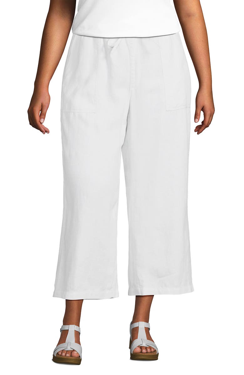 Lands' End High Rise Pull On Drawstring Linen Wide Leg Crop Pants, Main, color, 