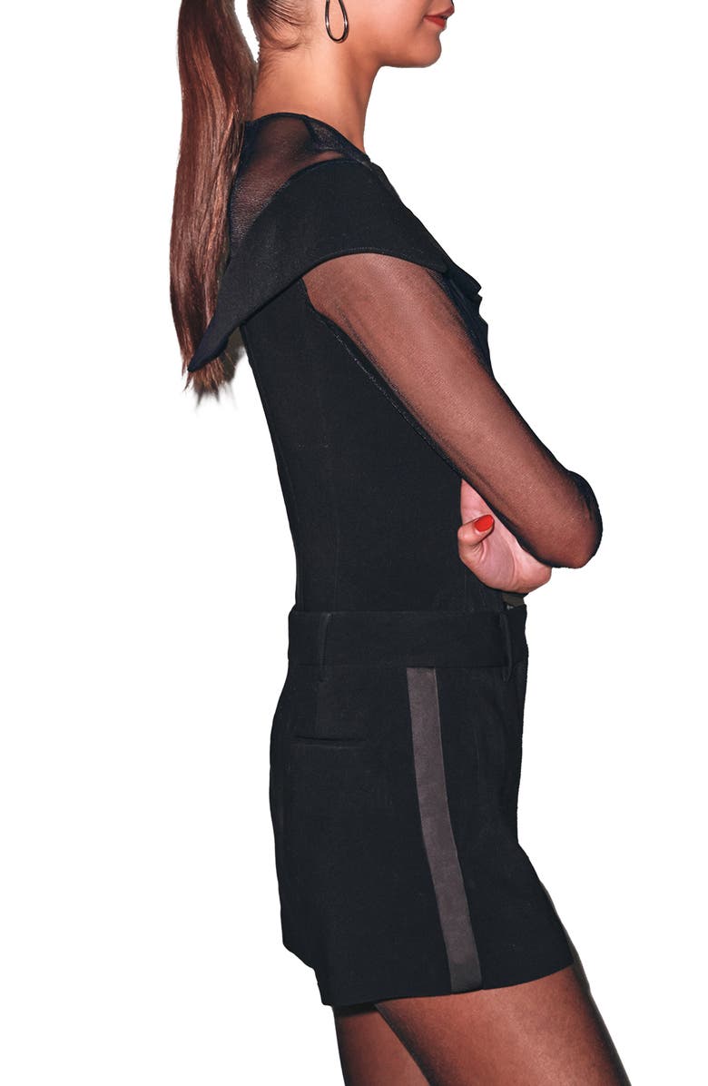 Fleur Du Mal Off The Shoulder Blazer Bodysuit, Alternate, color, Black