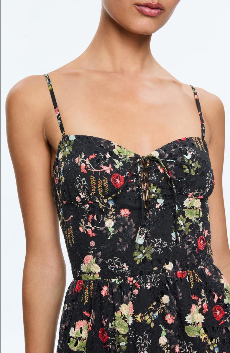 Alice + Olivia Daisy Floral Cotton Eyelet Minidress, Alternate, color, Blush Kiss Black