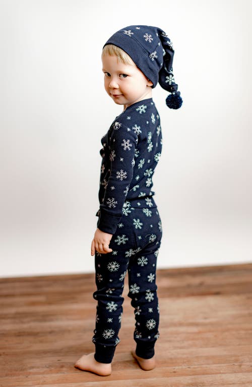 L'ovedbaby Holiday Print Fitted Two-piece Organic Cotton Pajamas & Hat Set In Blue