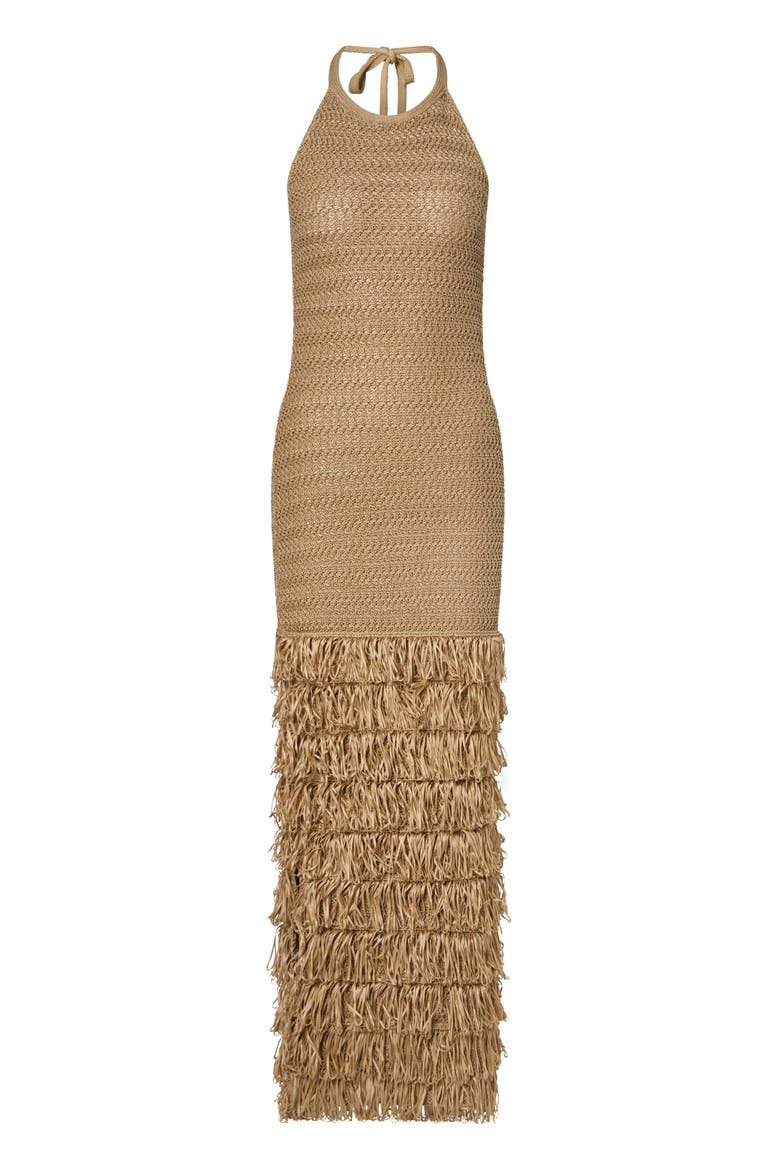 Elissa Halterneck Fringe Maxi Dress, Alternate, color, Sand