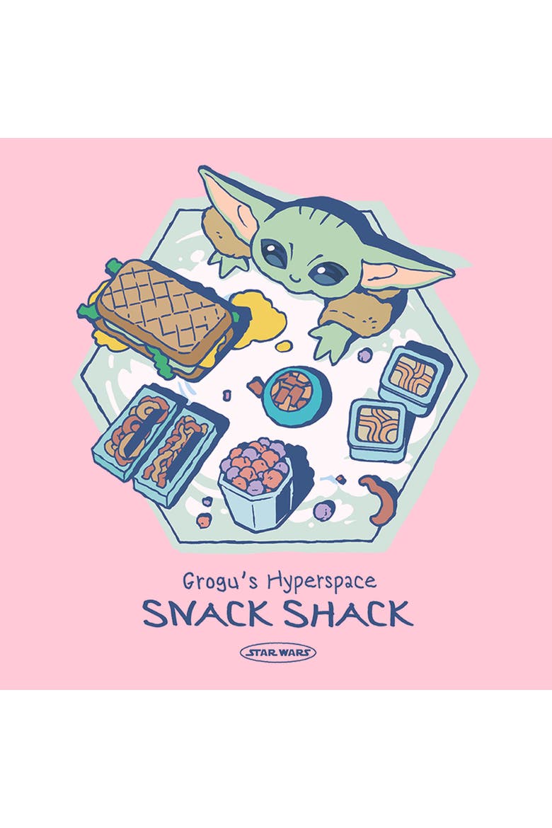 Girls Star Wars The Mandalorian and Grogu The Child Hyperspace Snack Shack T Shirt, Alternate, color, Light Pink