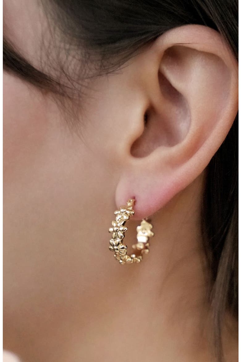 Small Floral Hoop Earrings, Alternate, color, GOLD