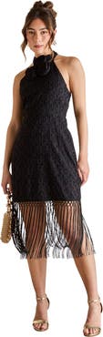 Coast Broderie Embellished Fringe Halter Dress