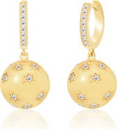 GABI RIELLE 14K Gold Plate Sterling Silver CZ Huggie Ball Drop Earrings