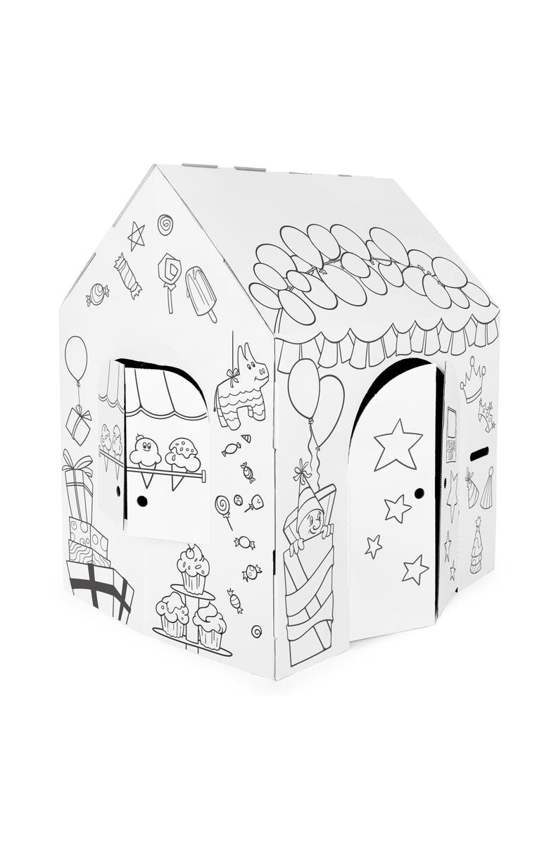 Easy Playhouse Birthday Arts & Craft Cardboard Fort, Main, color, Multicolored