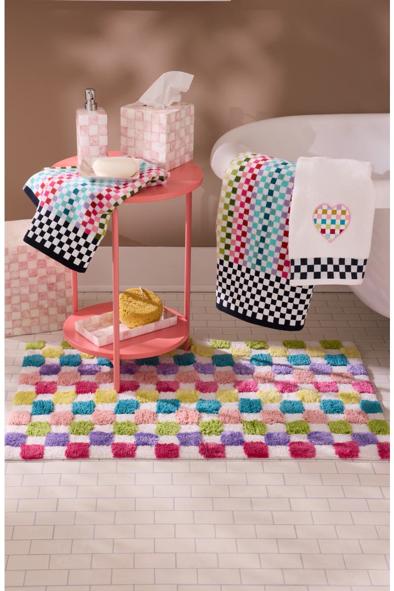 Rainbow Micro Check Cotton Blend Bath Rug, Alternate, color, PINK