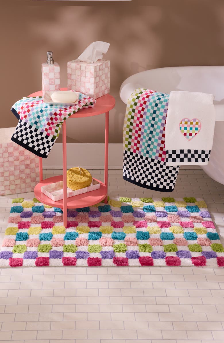 MACKENZIE CHILDS Rainbow Micro Check Cotton Blend Bath Rug, Alternate, color, Pink