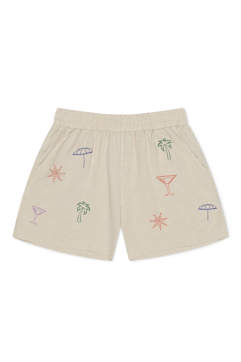 Palms Evil Eye Organic Cotton Drawstring Shorts, Main, color, IVORY/MULTI