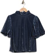 AREA STARS Velvet Mock Neck Puff Sleeve Top
