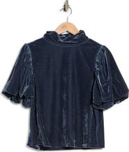 AREA STARS Velvet Mock Neck Puff Sleeve Top