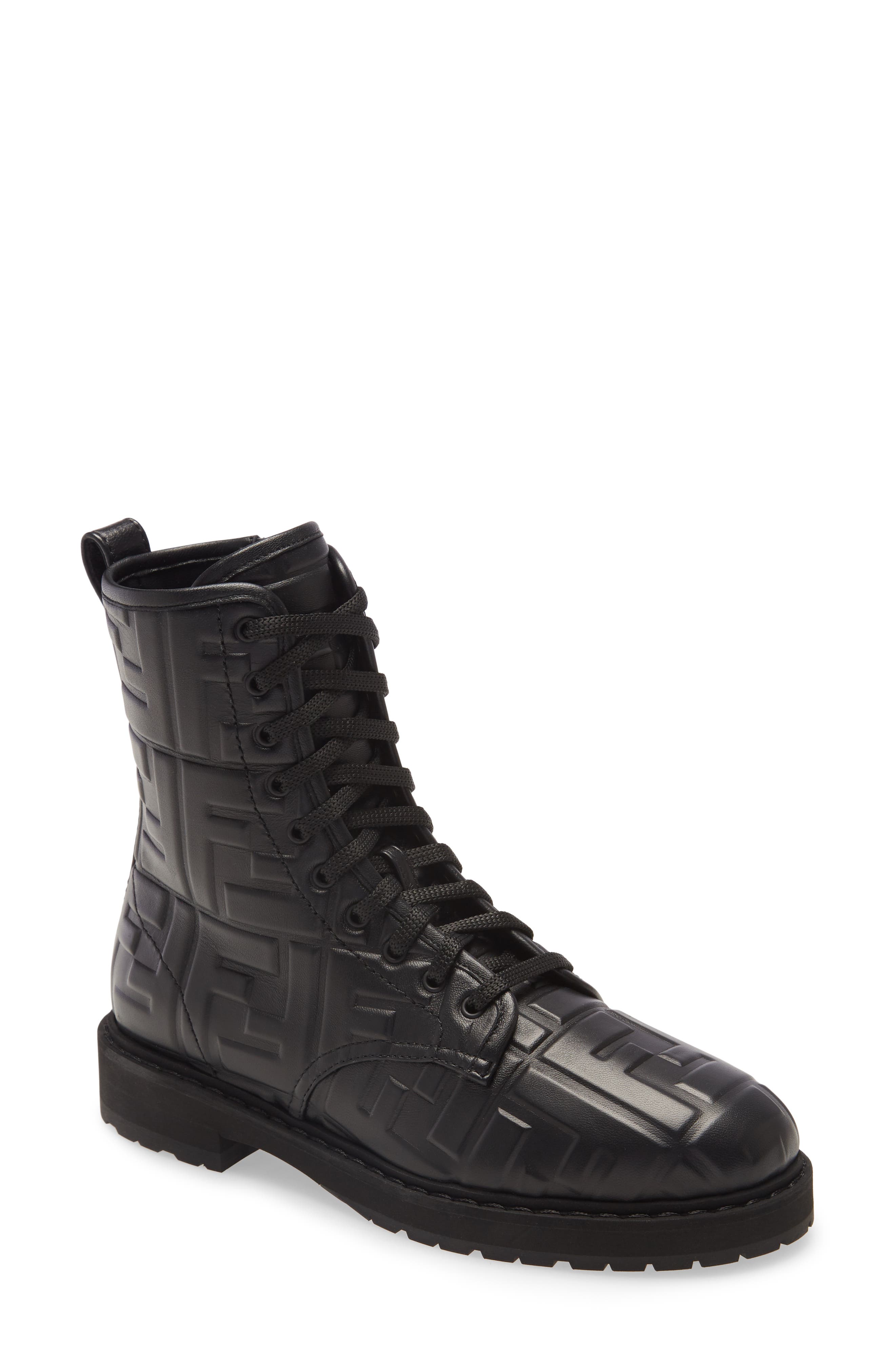 Fendi FF Embossed Logo Combat Boot, Main, color, 