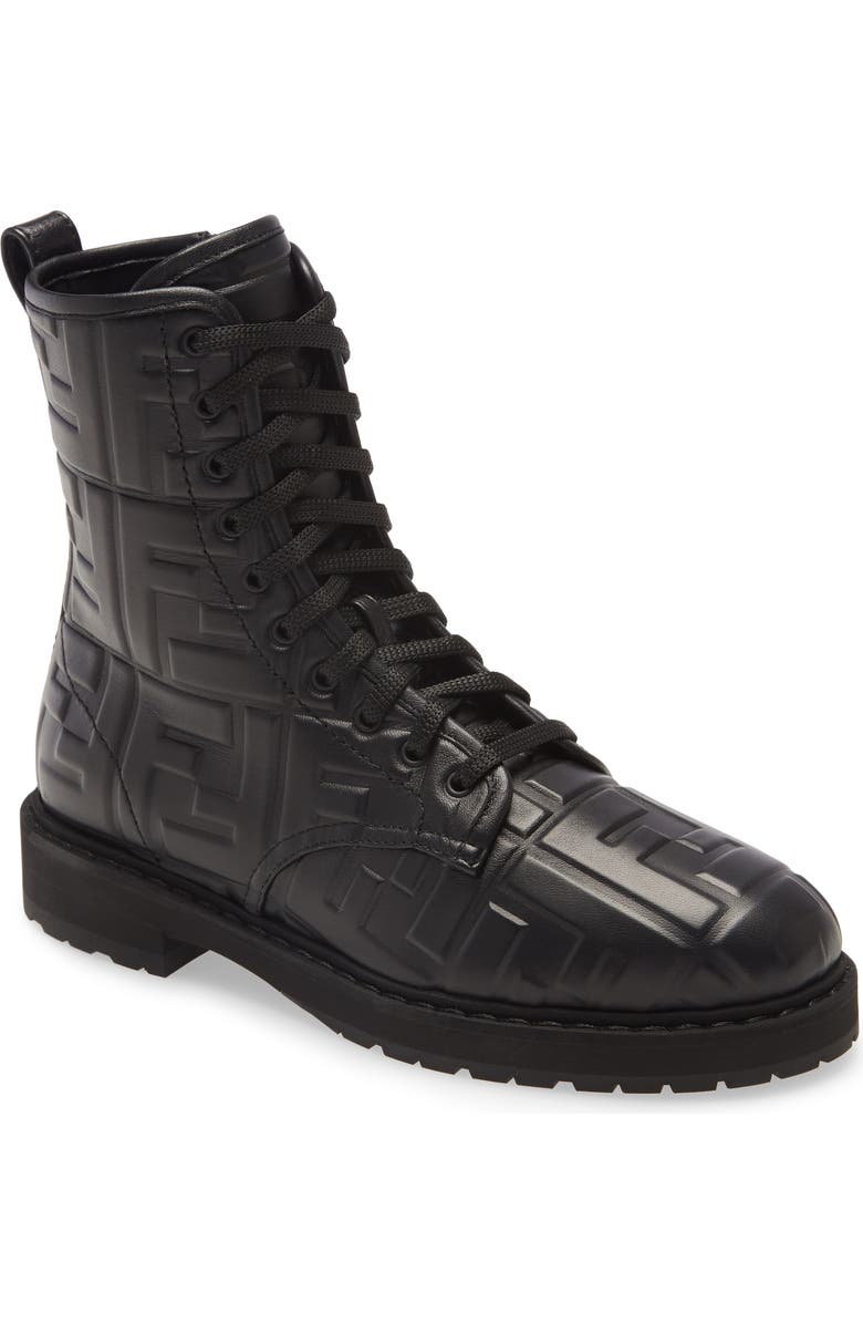 Fendi FF Embossed Logo Combat Boot, Main, color,
